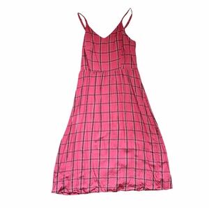 Old Navy Pink Plaid Smocked Midi Dress XL Tall Adjustable Straps Summer Sundress